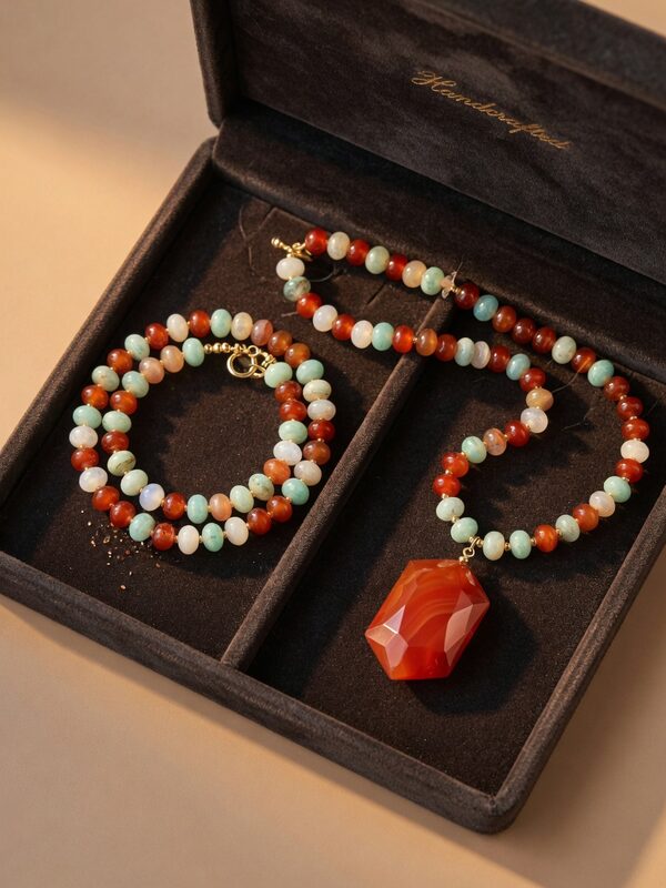 Bracelet et collier assortis, présentés ensemble dans leur écrin
